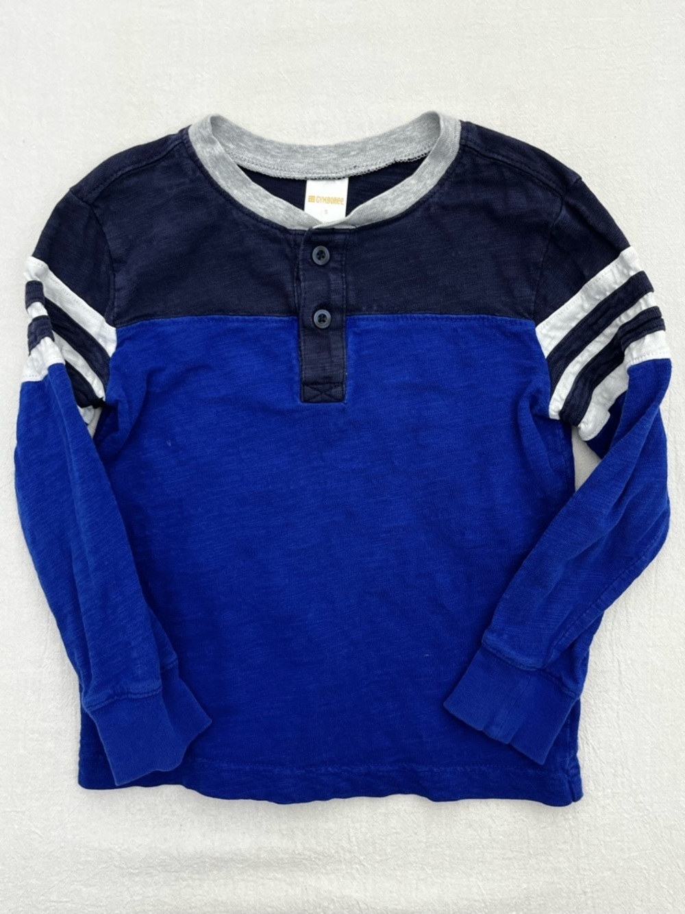 Gymboree Boys 5 Henley Button Shirt Blue Color Block Long Sleeve Tee Cotton